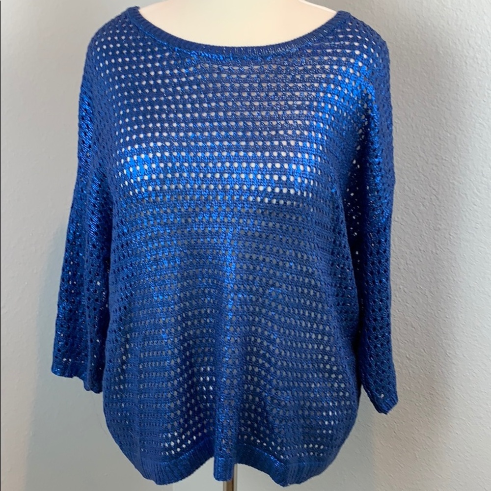 LMK shiny blue sweater size Large! Worn once!